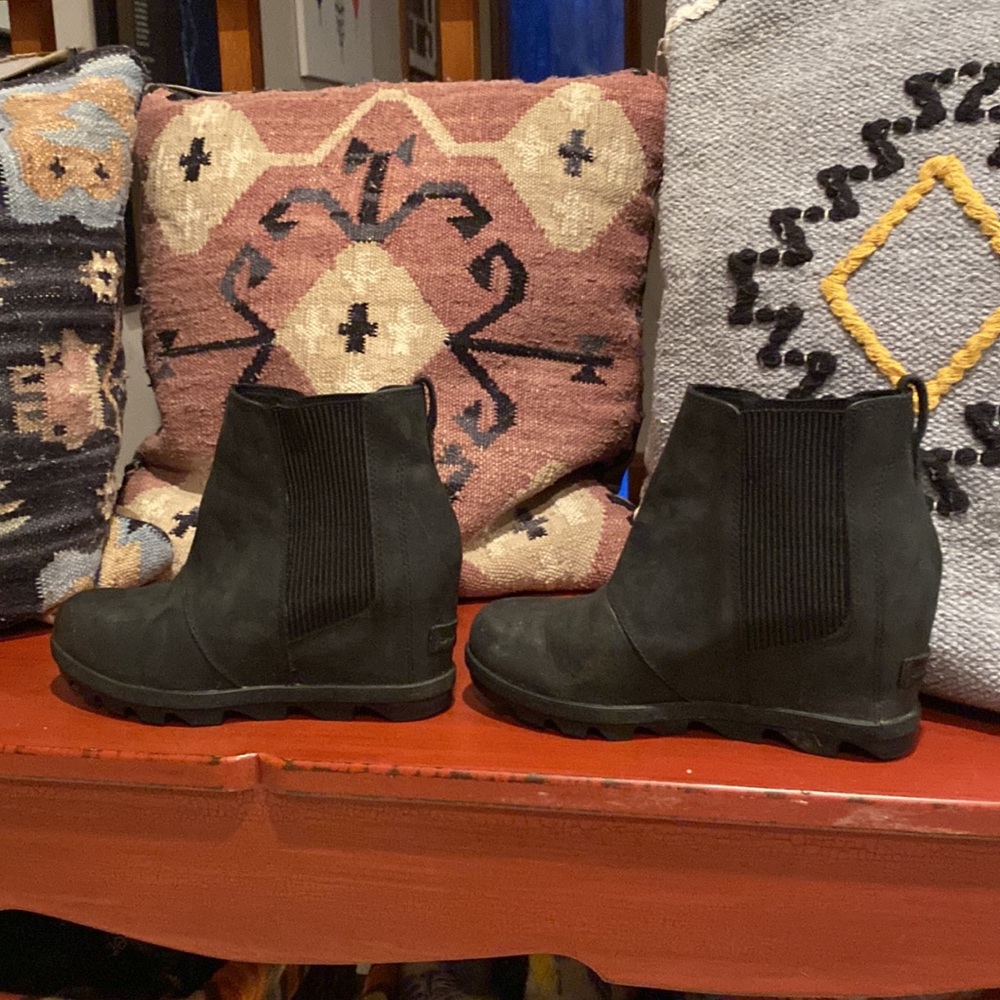 Sorel Joan of Arctic suede wedge bootie.